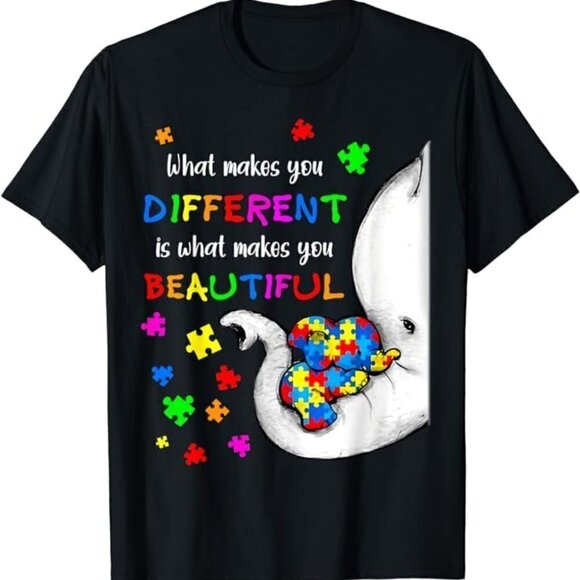 What Makes You Different Elephant Mom Autism Child Awareness T-Shirt - Picture 1 of 1